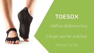 Toesox Halftoe Bellarina Grip protišmykové ponožky čierne