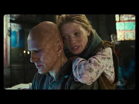 The Zero Theorem trailer collage of party, beach VR, and theorem-console moments