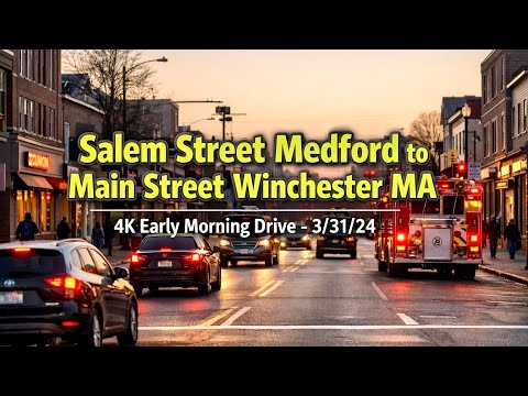 Salem Street Medford to Main Street Winchester MA | 4K Early Morning Drive - 3/31/24