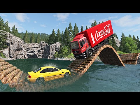 Cars vs Deep Water - Cars vs High Speed Bumps on Log Bridge - BeamNG.Drive | BeamNG Nation #46