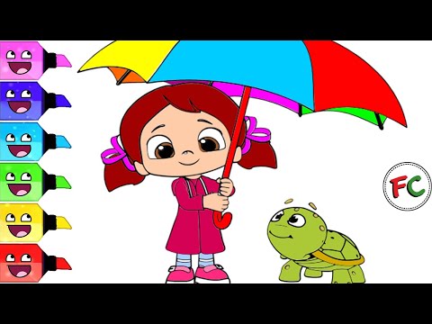 Niloya ve Tosbik Çizim Boyama. Girl with umbrella and turtle