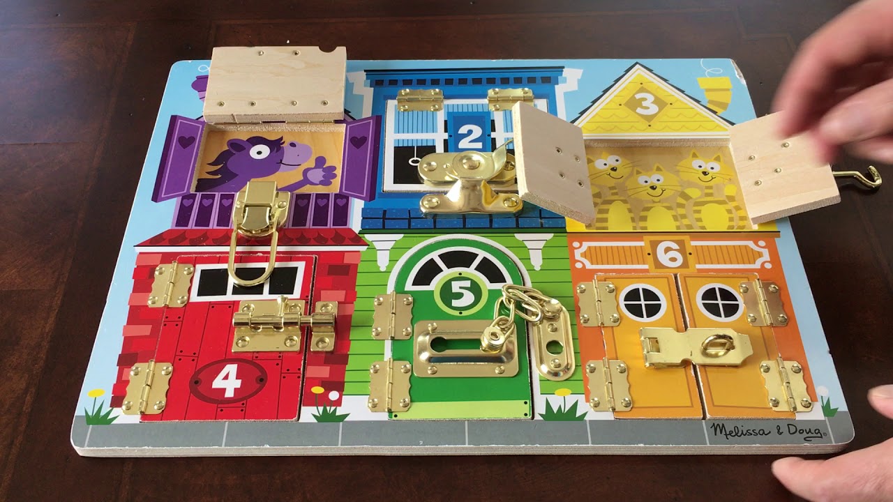 Watch video Melissa and Doug Wooden Latches Board Now Melissa and Doug Wooden Latches Board