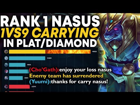 Rank 1 Nasus 1v9s Trashtalking Diamond ChoGath | Carnarius | Level 1 to Challenger
