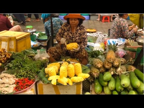 Asian Street food, Cambodian Market Street Food In Phnom Penh, Lively Living In Market