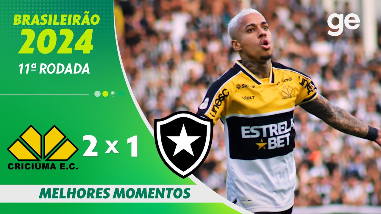 VÍDEO | Gols e melhores momentos da derrota do Botafogo para o Criciúma no Heriberto Hülse