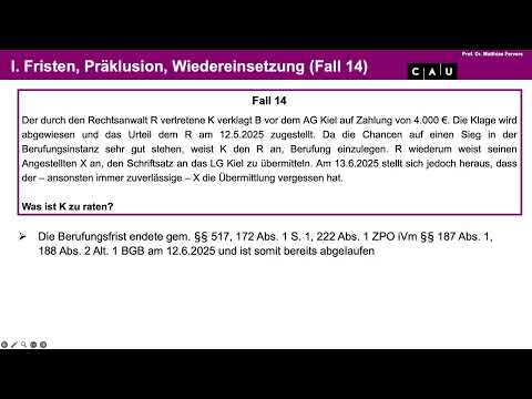 Zivilprozessrecht – Folge 09 (Wiedereinsetzung; Versäumnisurteil)