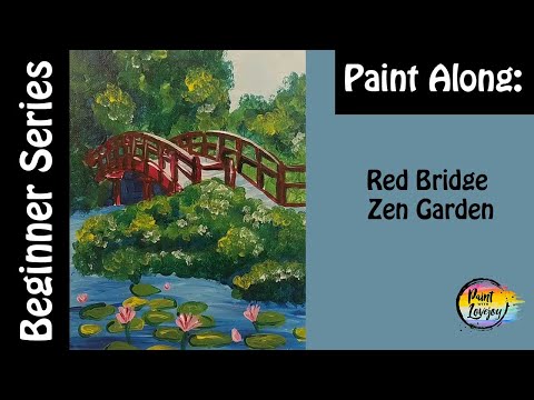 Easy Red Bridge Zen Garden step by step acrylic painting for Beginners