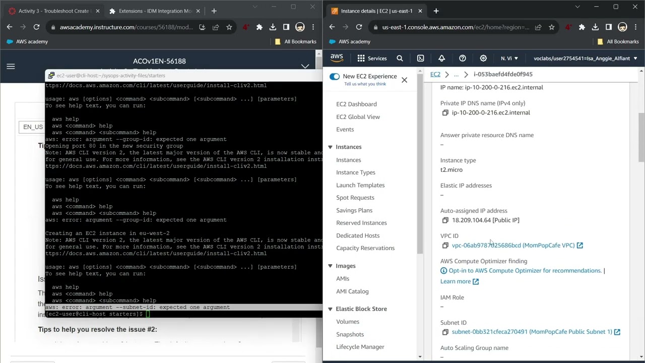 AWS Academy Cloud Operations Module 3: Activity 3 - Troubleshoot Create Instance
