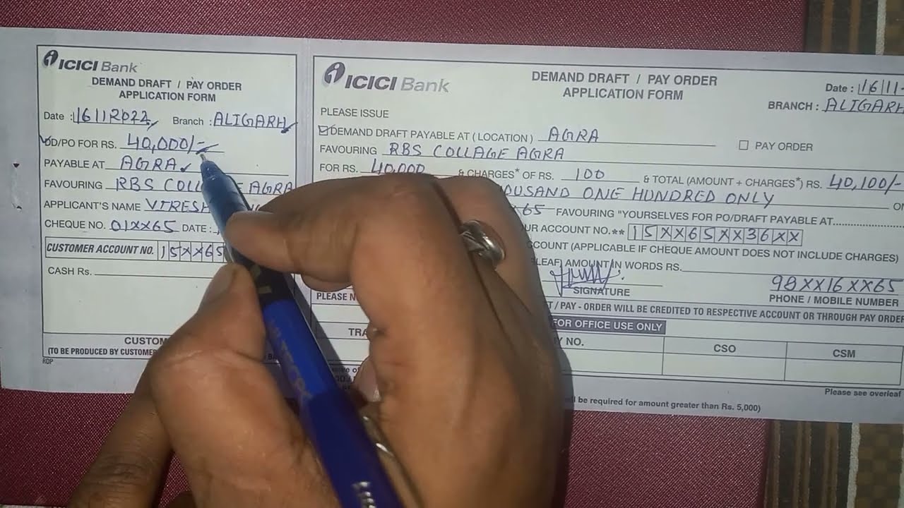 How to fill ICICI Bank Demand Draft form / How to fill ICICI Bank demand draft form
