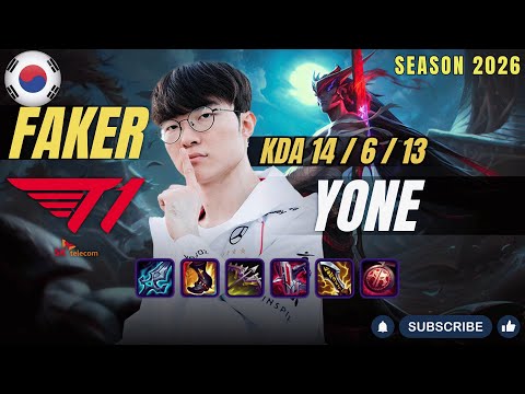 T1 Faker YONE vs OTP QIYANA Mid - Patch 26.1 KR Ranked | lolrec