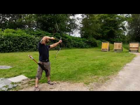 Mariner Han Wind 3 Bow, thumb draw archery practice.