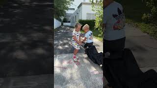 The Cute Toddlers are pushing a cart through the streets. Baby Walk! #beach #babyplayfood #kids