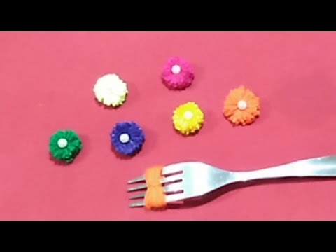 Amazing woolen craft ideas with Fork  pom pom flower hand embroidery  design /Bisma designer,