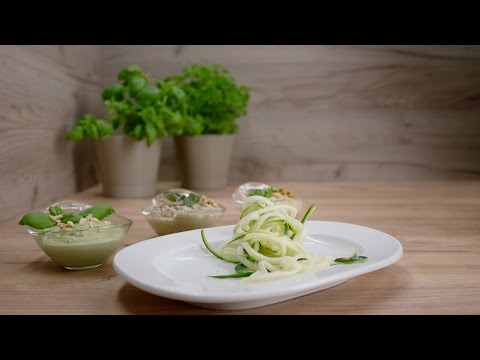 zucchini spaghetti &amp; 3 green nutty pesto
