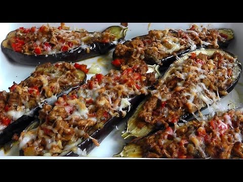 Lamb Mince stuffed Aubergines How to cook video recipe