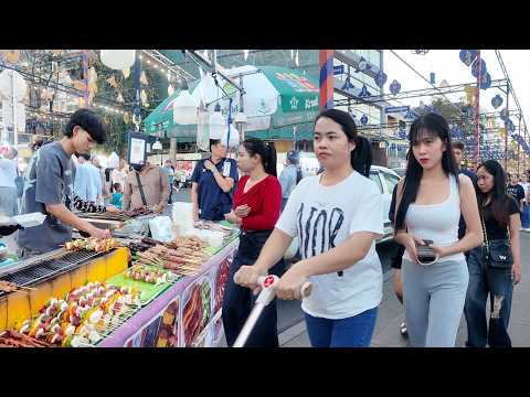 Inside! CAMBODIAN Street Food Tour - Amazing! Chaktomuk Walk Street in Phnom Penh City, 4k 60FPS