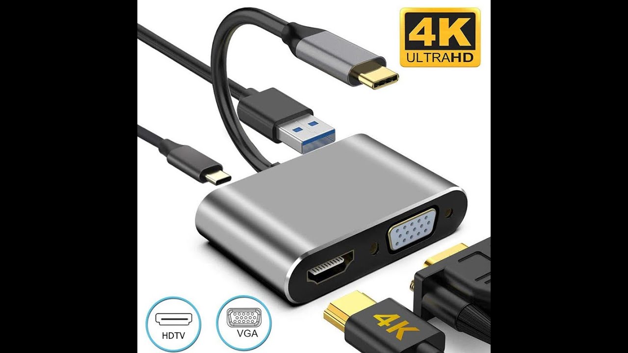 Adaptateur multiport USB-C vers VGA, HDMI, USB-C, USB 3.0 video thumbnail