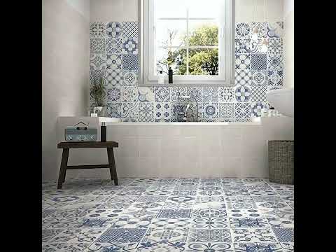 Carrelage sol effet carreaux de ciment Water Azur 44x44 cm