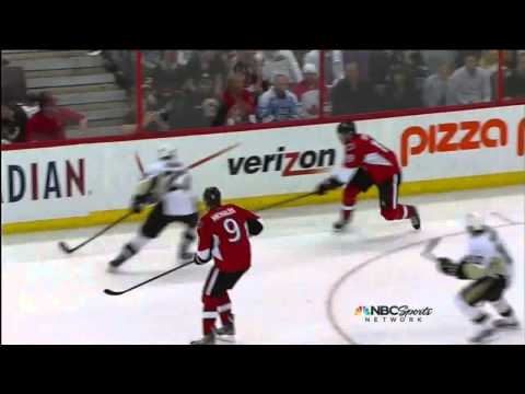 Craig Adams crushes Jason Spezza in OT May 19 2013 Pittsburgh Penguins vs Ottawa Senators NHL Hockey