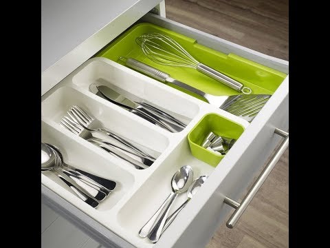 Green plastic cutlery tray, for kitchen