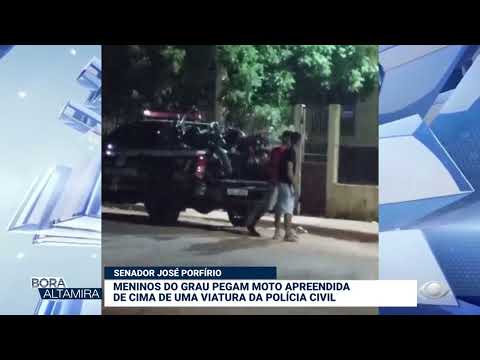 SENADOR JOSÉ PORFÍRIO: MENINOS DO GRAU PEGAM MOTO APREENDIDA DE CIMA DE UMA VIATURA DA POLÍCIA CIVIL