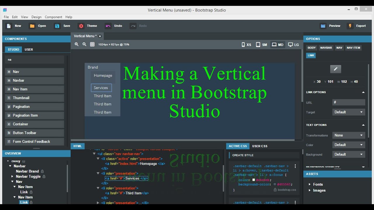 Vertical menu in Bootstrap Studio