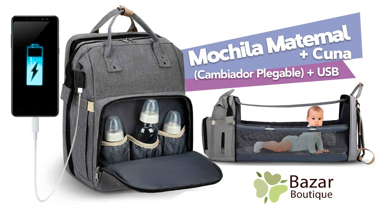 Bolso maternal multifuncional con cambiador bebe portátil.