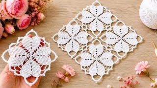 🤍Incredibly Beautiful Heart-Shaped Crochet Motif🤍 How to Make a Square Pattern for All Projects