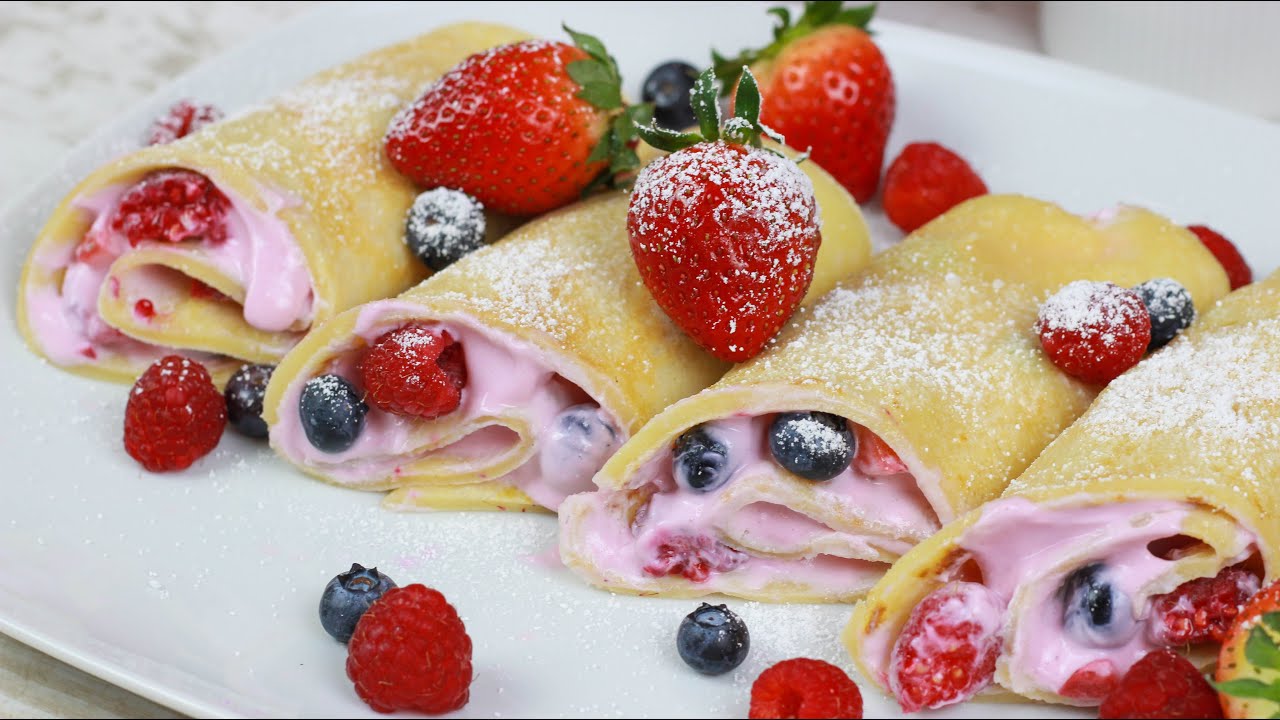 Pfannkuchen mit Obst-Quarkfüllung - Einfache Rezepte