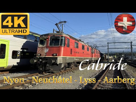 🚆🇨🇭 4K CABRIDE 🚆Nyon - Neuchâtel - Lyss - Aarberg / Re 420 302 & 304 + wagons de betteraves