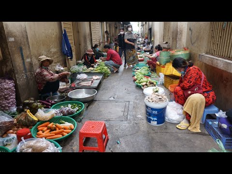 Morning Food Market Scene @Phsa Toch Toul Sangke - Daily Life Style of Vendors Selling Food in Town