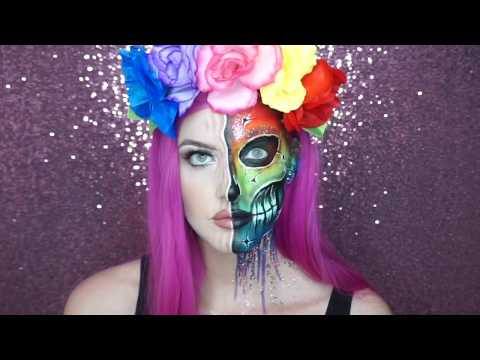 face painting rainbow skull face by emily jayne fx