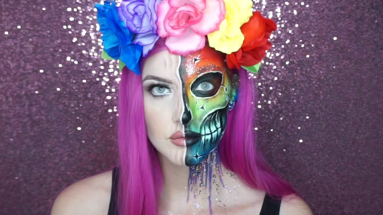 face painting rainbow skull face by emily jayne fx