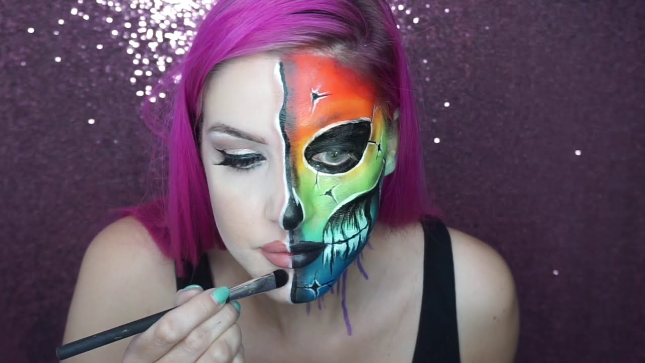 face painting rainbow skull face by emily jayne fx