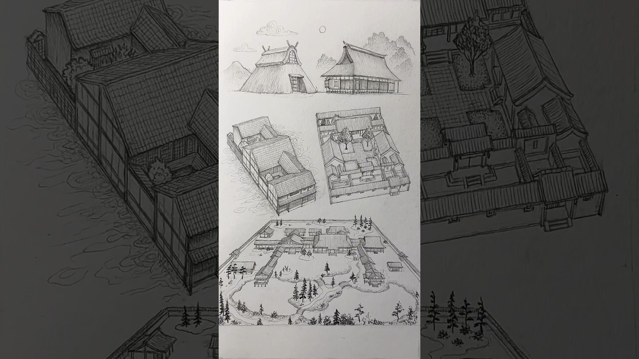How To Draw Japanese Architectural Buildings 🤩 #art #drawing #shortsfeed #foryou #shorts