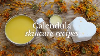 THREE Calendula Skincare Recipes Using Homemade Calendula Oil (salve, lip balm, and bath bombs)
