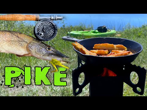 Catch N Cook On A Rocket Stove! Fly Fishing NORTHERN Pike!