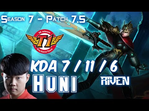 SKT T1 Huni RIVEN vs RUMBLE Top - Patch 7.5 KR Ranked