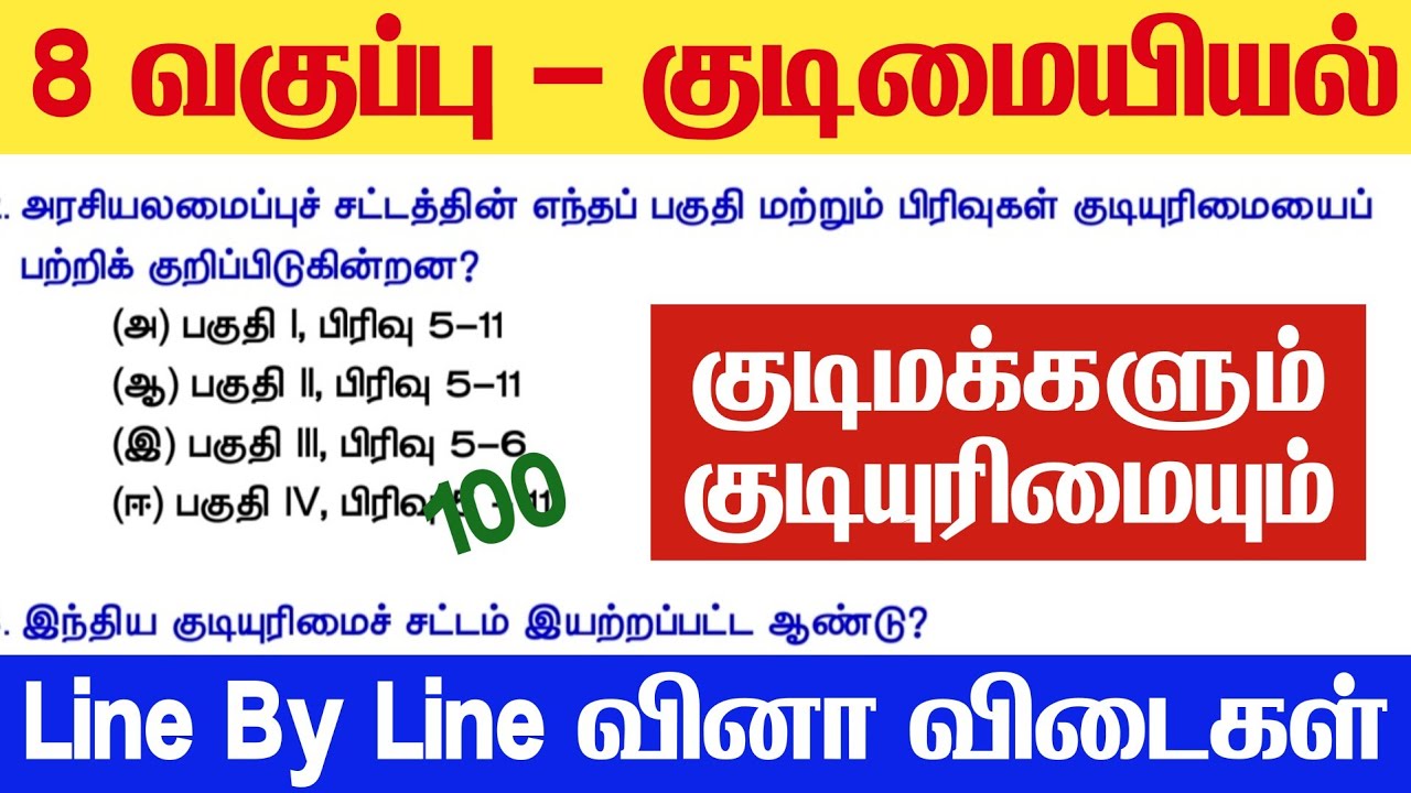 TNPSC - 8th Polity Lesson 2 | குடிமக்களும் குடியுரிமையும் | kudimakkalum kudiyurimaiyum 