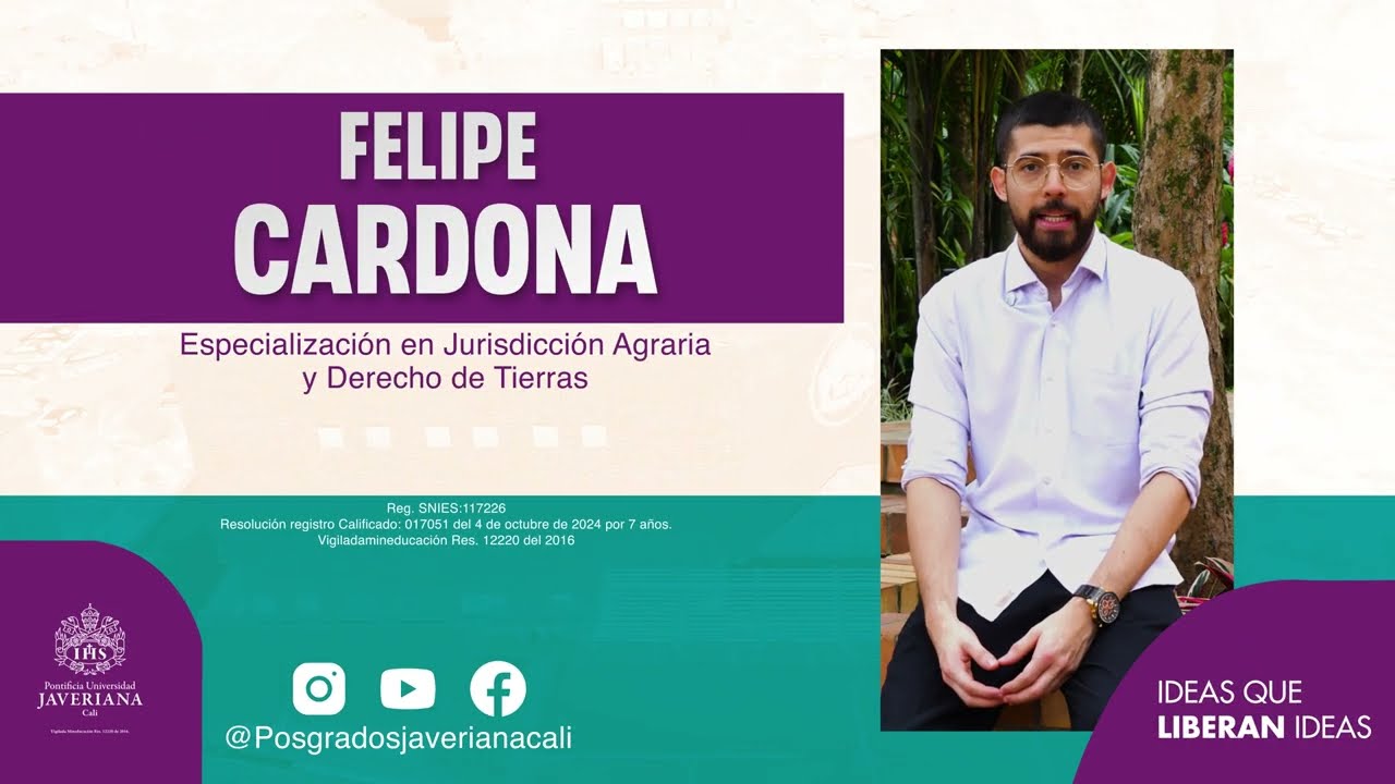 ¿Y si entender el territorio fuera clave para transformar realidades? 🌱⚖️ Para Felipe Cardona Mayo, abogado y egresado de la Especialización en Jurisdicción Agraria y Derecho de Tierras, este posgrado le permitió ampliar su mirada más allá del derecho, integrando enfoques sociales, políticos y territoriales para comprender los desafíos del país desde una perspectiva más completa.