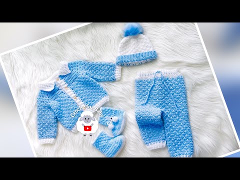 WOW 🤩 Conjunto Tomas: Manta para Bebe, Chaqueta, Pantalón y Gorro Tejidos con Ganchillo, Gancho