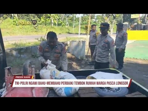 TNI POLRI NGAWI, PERBAIKI TEMBOK RUMAH BUNIRAN DI KENDAL PASCA LONGSOR