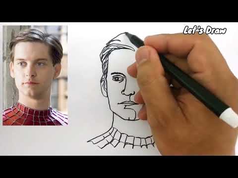 ONE LINE DRAW , how to draw spiderman tobey maguire with only one line