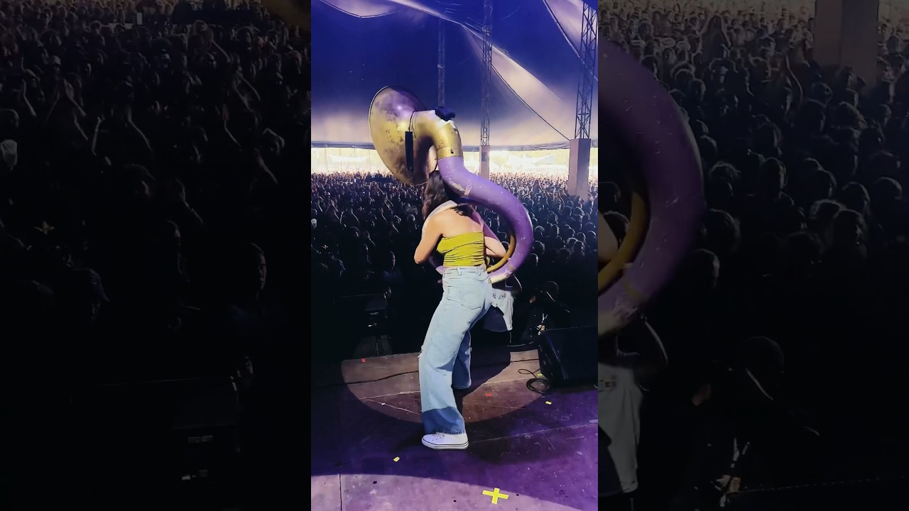 Sousaphone Queen Nora Nalepka rocking the great French crowd ...