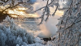 Winter storm winds churn up icy waves on Lake Ontario