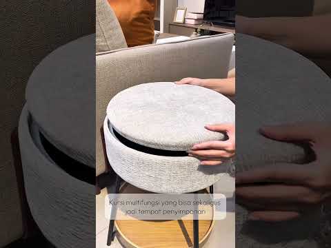 Gambar Informa Fred Bangku Ottoman Fabric Round - Abu-Abu
