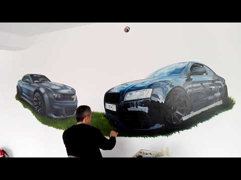 Mural painting car on the wall romanian artist-Ionel Chirita 0722572903.