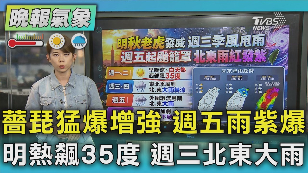 天氣/薔琵猛爆增強 週五雨紫爆 明熱飆35度 週三北東大雨｜TVBS新聞 @TVBSNEWS01