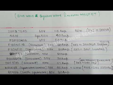 MOSFET Equivalent No and MOSFET Capacity Voltage Ampere Wattage