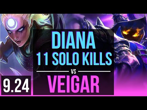 DIANA vs VEIGAR (MID) | 3 early solo kills, 11 solo kills, Triple Kill, Godlike | NA Diamond | v9.24